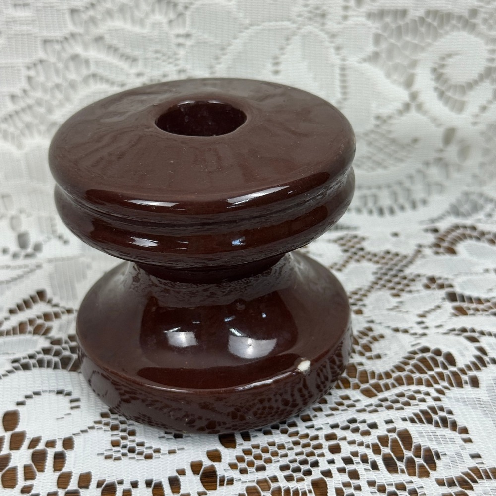 Vintage Brown Ceramic Spool Electrical Insulator Industrial Decor Steampunk